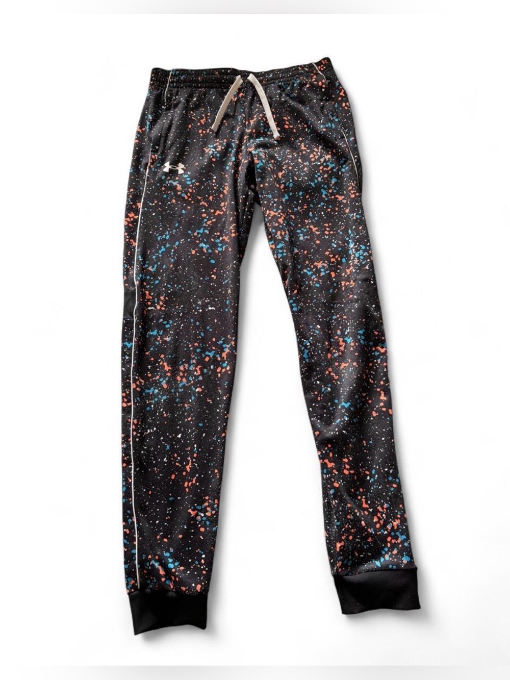 Under Armour Kids Back to School Black Jogger Pants with Coral & Teal Splatter